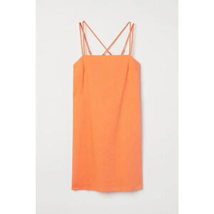 H&M Linen Blend Mini Dress Square Neck Strappy Orange Size Small Women’s